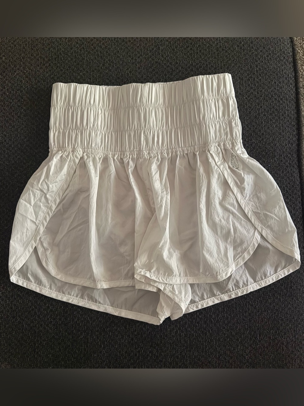 Free People White Smocked High-Waist Ruffle Athletic Shorts